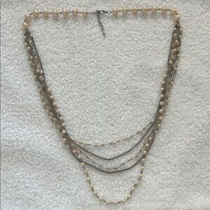 Vintage Bohemian   Silver and Cream Layered Necklace‎